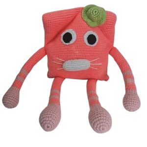 🎁 Rose Knitting Pattern Amigurumi Cat Knit Pillow Crochet Pink/Green M Washble